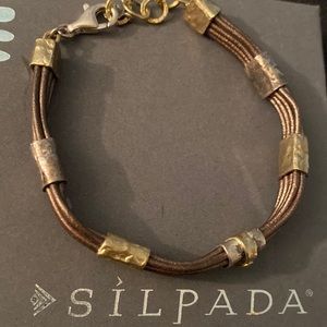 Silpada Tan Lines Leather Mixed Metal  Bracelet B3324. NIB